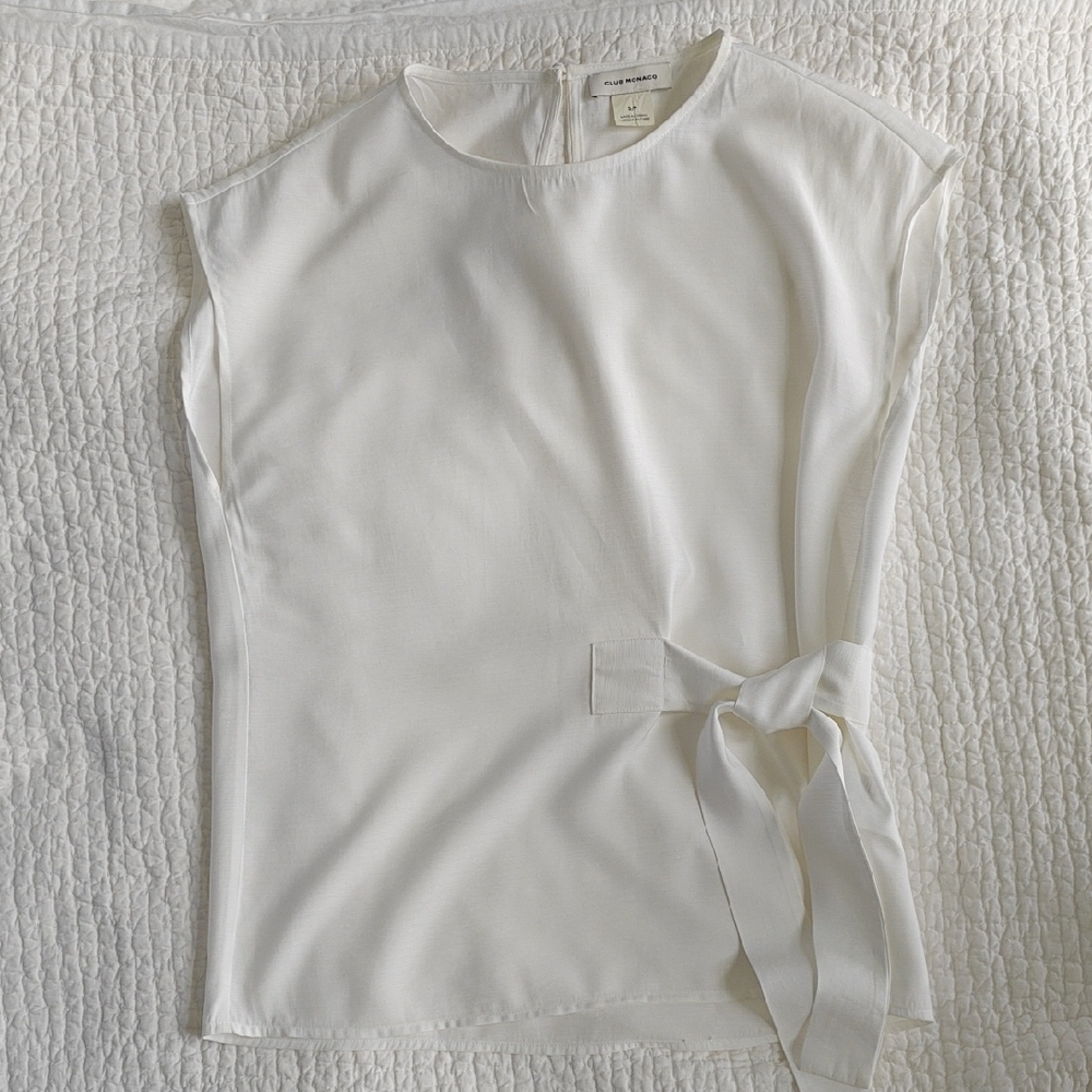 Club Monaco White Blouse with Elegant Side Tie